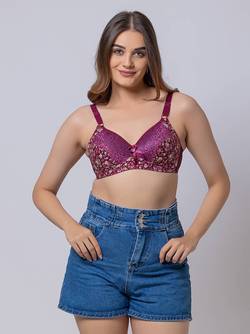 Floral Fun Lightly Padded Non-Wire Full Cup Bra in Purple | Bold & Bae Fashion